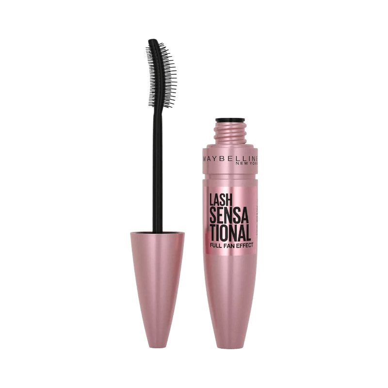 Maybelline Lash Sensational Mascara med solfjäderformad borste för separerade fransar.