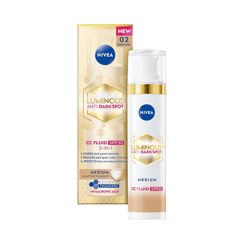 NIVEA Luminous630 CC Fluid med SPF30, täcker och minskar mörka fläckar i hudtonen