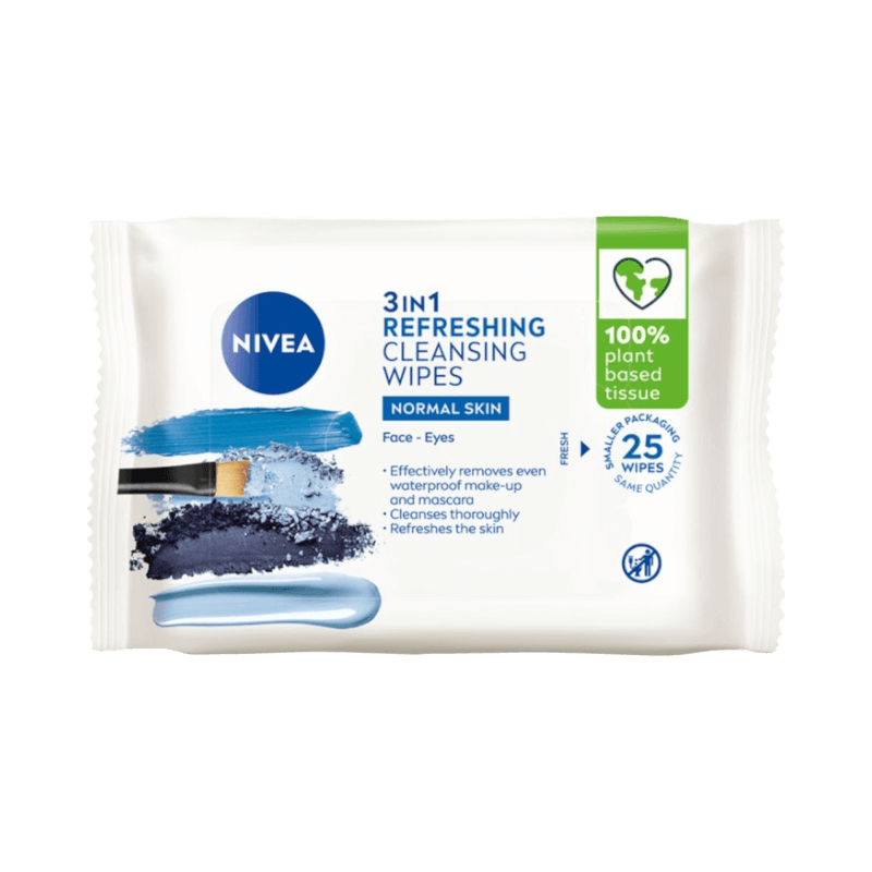 NIVEA 3in1 Cleansing Wipes – uppfriskande rengöringsservetter för ansikte och ögon, 25 st