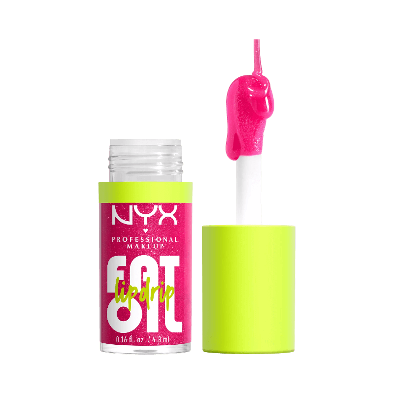 NYX Fat Oil Lip Drip i färgen Supermodel – starkt rosa läppolja med glans och limegrön kork