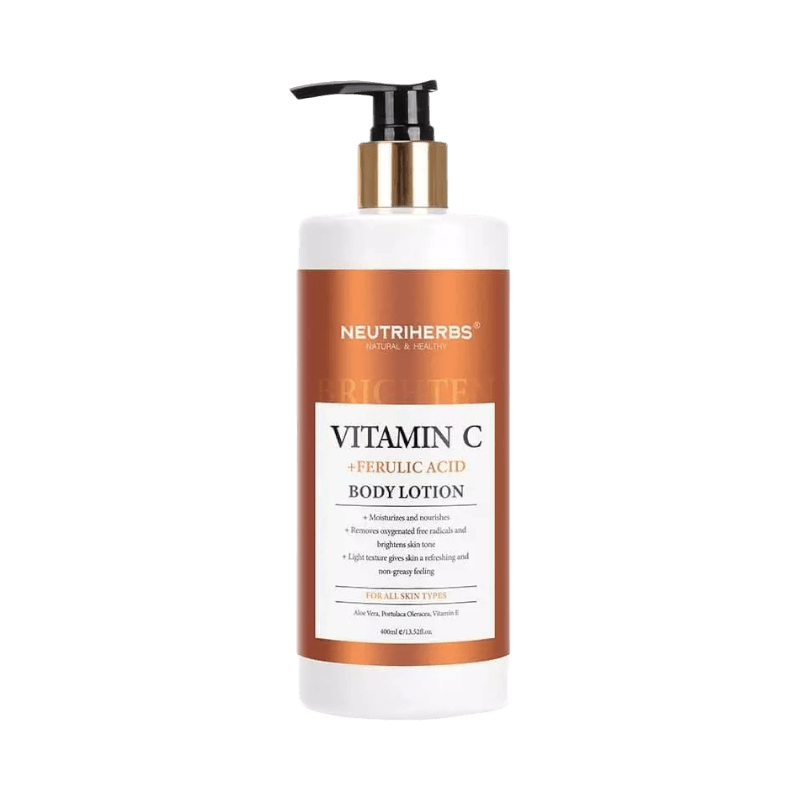 Neutriherbs body lotion med C-vitamin och ferulasyra – återfuktar, ljusar upp hudtonen och skyddar mot fria radikaler.