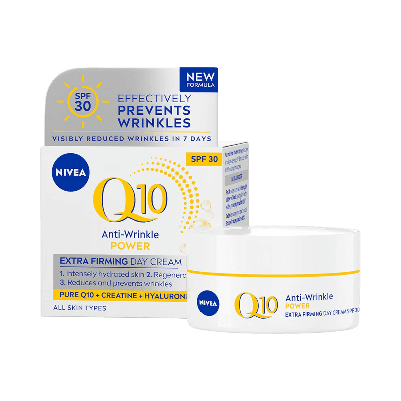Nivea Q10 Anti-Wrinkle dagkräm med SPF30, återfuktar och reducerar rynkor på 7 dagar.