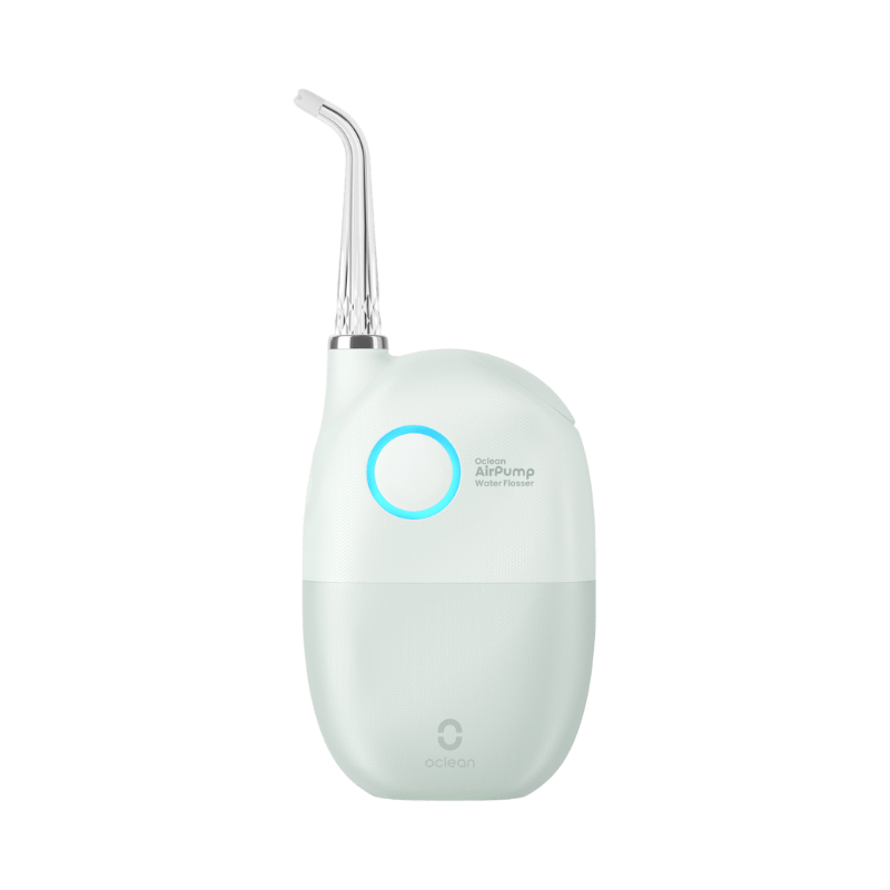 Kompakt grön Oclean AirPump A10 vattenflossare med rund design och LED-lampa