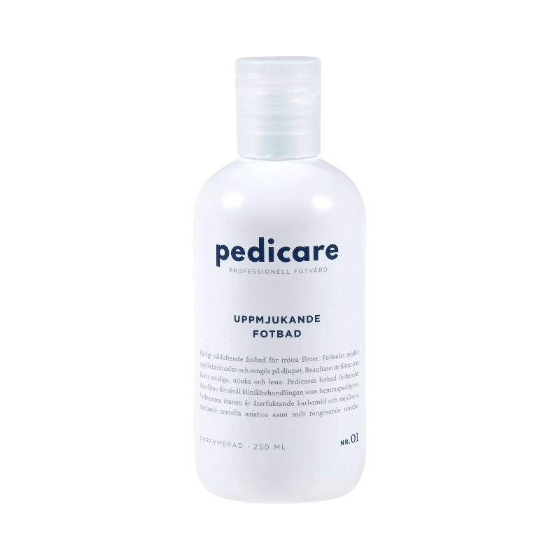 Pedicare uppmjukande fotbad – vårdande bad för trötta och torra fötter med återfuktande ingredienser.