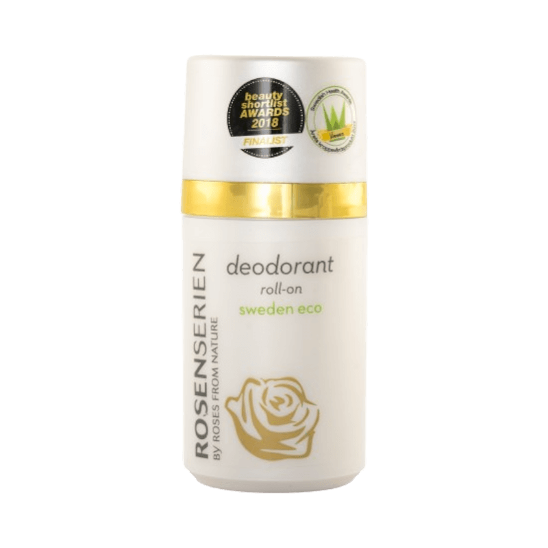 Rosenserien deodorant roll-on Sweden Eco med naturliga ingredienser och vegansk formula.