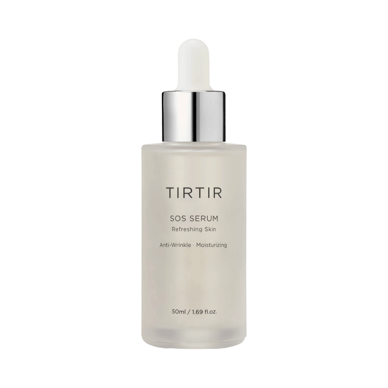 TIRTIR SOS Serum med återfuktande och anti-rynk formula i stilren glasflaska, 50 ml.