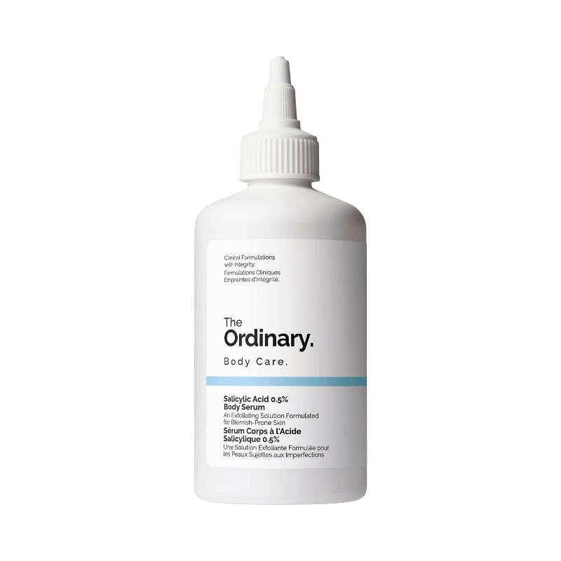The Ordinary kroppserum med 0.5% salicylsyra i vit flaska med spetsapplikator