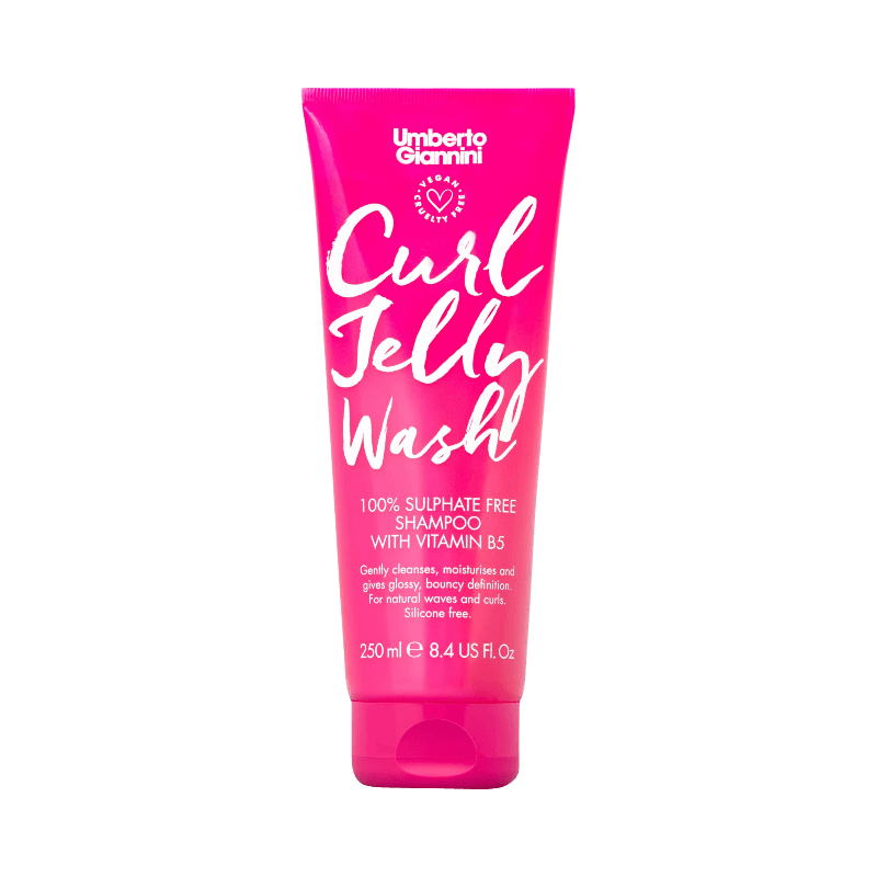 Curl Jelly Wash sulfatfritt schampo från Umberto Giannini i rosa tub, för vågigt och lockigt hår, 250 ml.