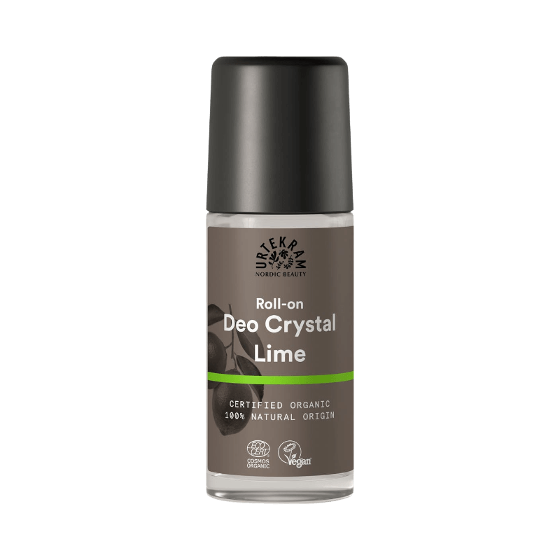 Urtekram Lime Deo Crystal roll-on deodorant 50 ml med ekologiska och veganska ingredienser.
