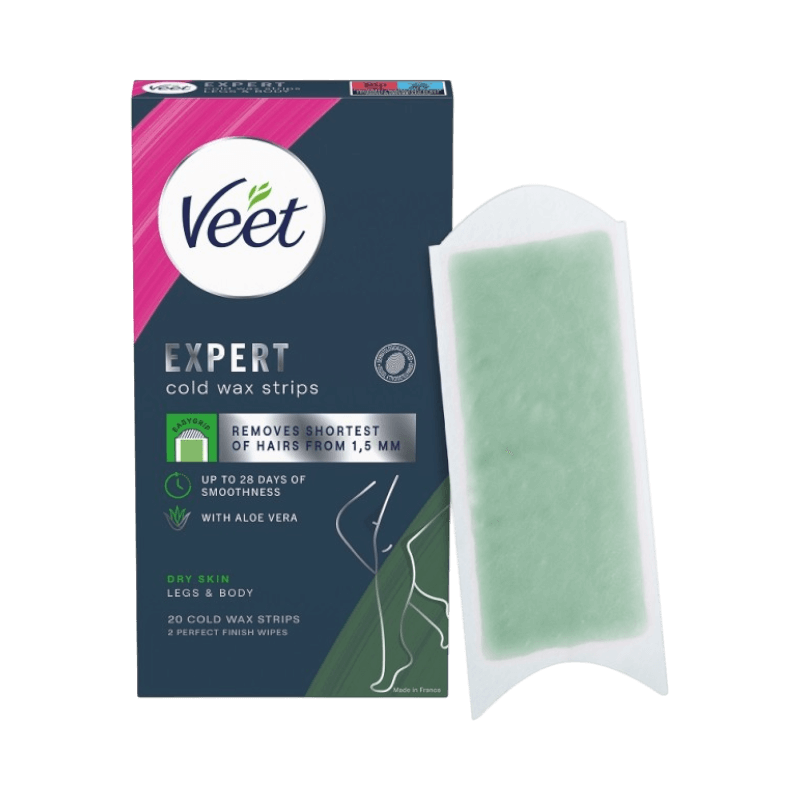 Veet Expert kallvaxremsor för ben och kropp – för torr hud med aloe vera och upp till 28 dagars släthet.