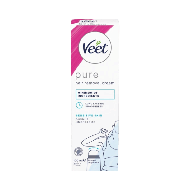 Veet Pure hårborttagningskräm för känslig hud, idealisk för bikinilinje och armhålor.