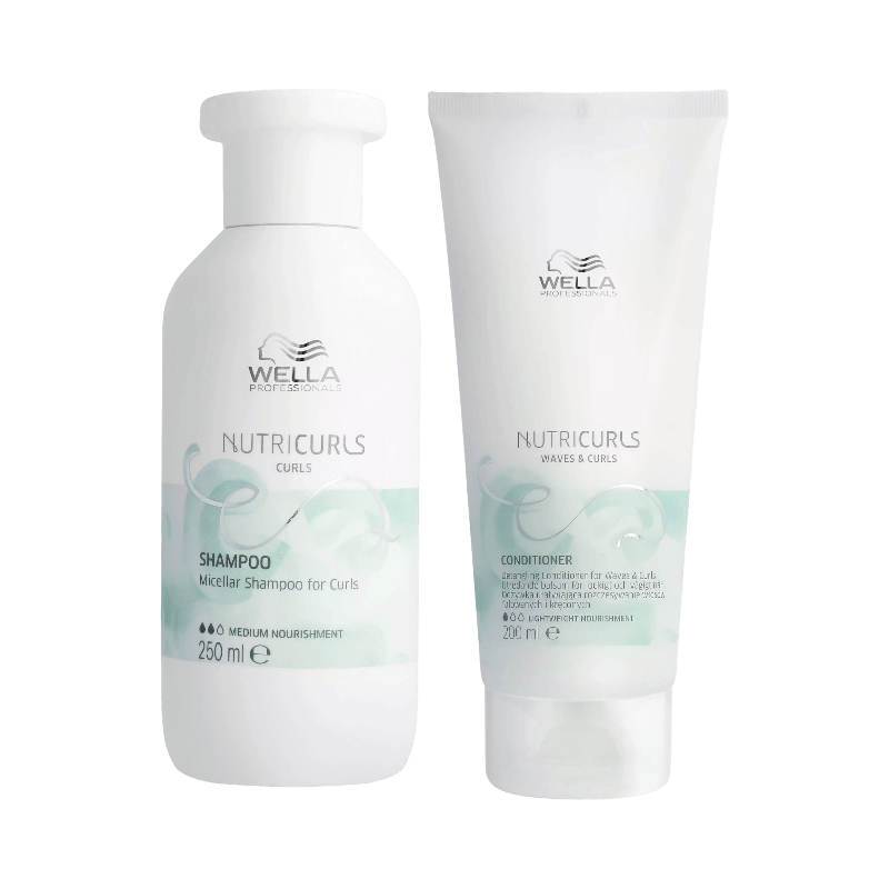Wella Nutricurls schampo och balsam duo för vågigt och lockigt hår, 250 ml och 200 ml.