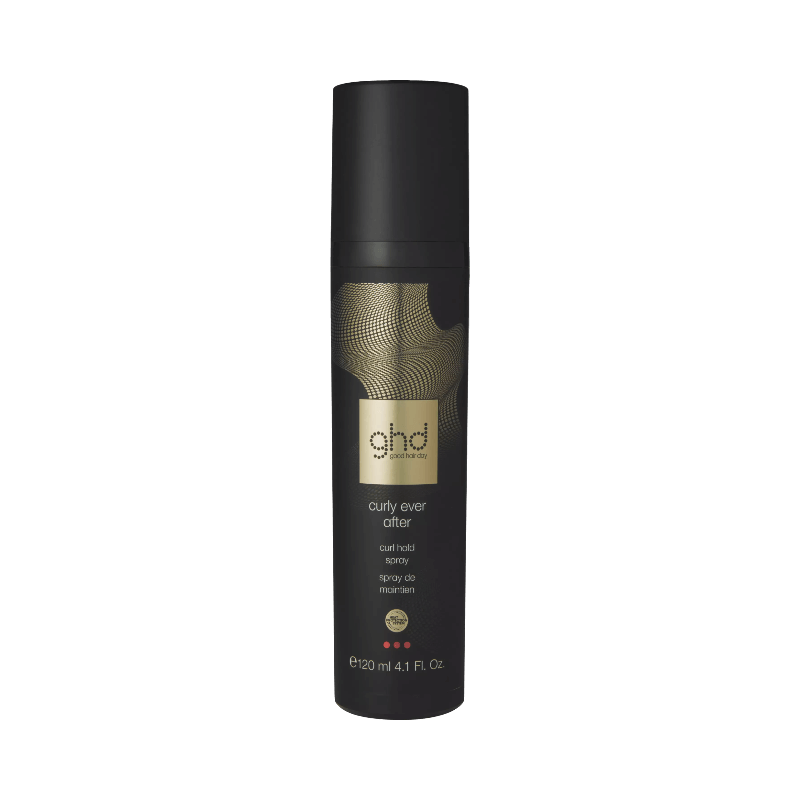 GHD Curly Ever After hårspray i svart flaska, framtagen för att hålla lockar hela dagen.