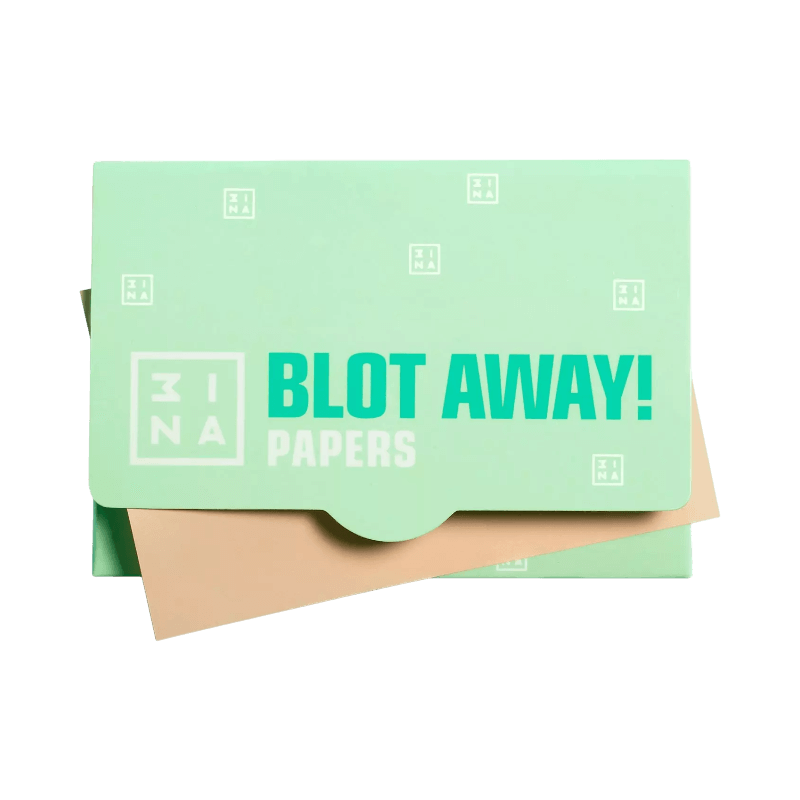Blotting papers från 3INA i mintgrön förpackning med texten “Blot Away!” i stora bokstäver.