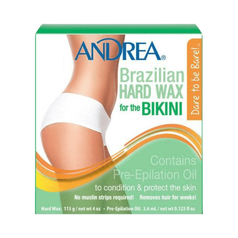 Andrea Brazilian Hard Wax för bikinilinjen, innehåller pre-epilation olja och kräver inga remsor