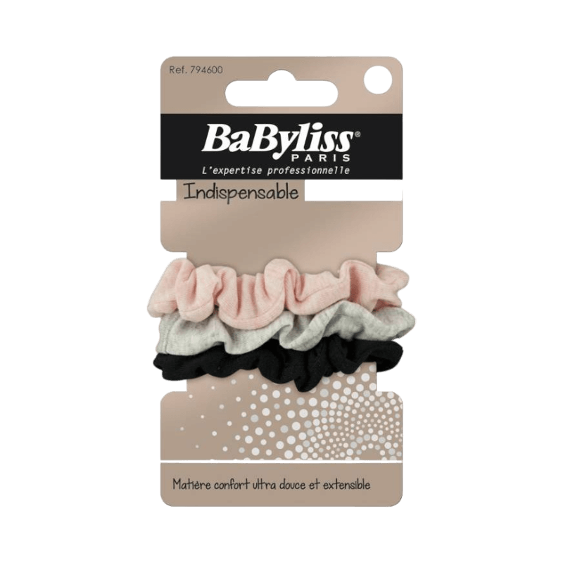 BaByliss Indispensable tygsnoddar i rosa, grå och svart för skonsam uppsättning