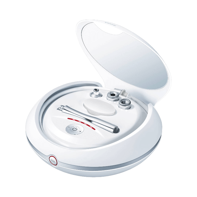 Beurer FC 100 med spegel och tillbehör, professionell diamant-microdermabrasion för hemmabruk.