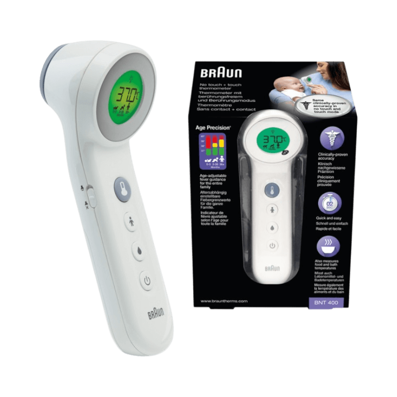 Braun No Touch 400 kontaktfri termometer med färgdisplay och Age Precision-funktion.