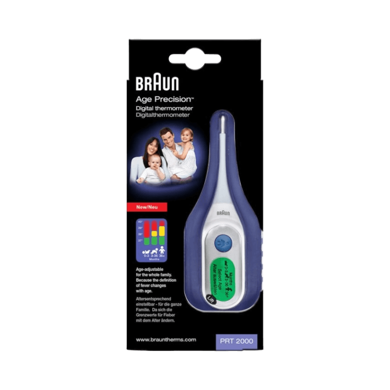 Braun PRT2000 digital termometer med Age Precision för exakt temperaturmätning i familjen.