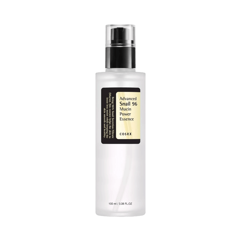 Flaska med COSRX Snail 96 Mucin Power Essence för återfuktning och hudförnyelse