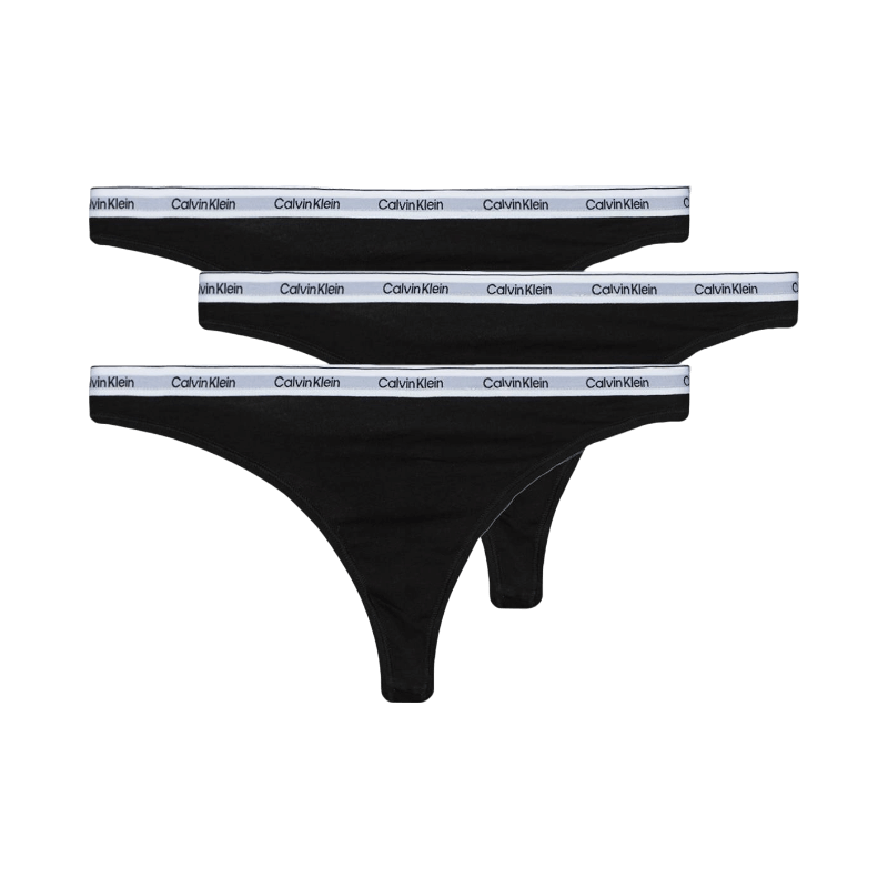 Tre svarta stringtrosor från Calvin Klein med vit logotypresår i ikonisk design