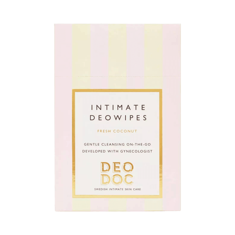 DeoDoc intimservetter med doft av kokos – utvecklade i samråd med gynekolog för daglig fräschör.