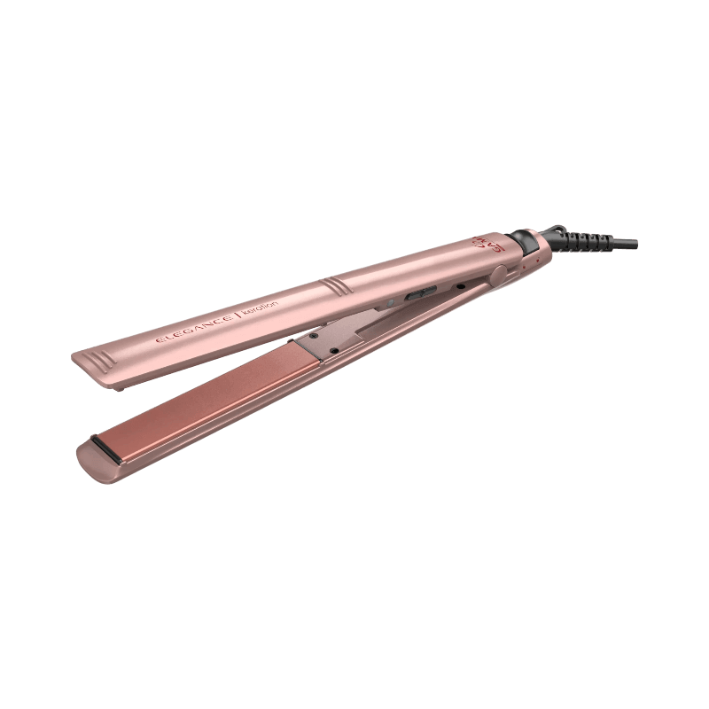 Roséfärgad GA.MA Keration Line plattång med slimmad design och jonfunktion.