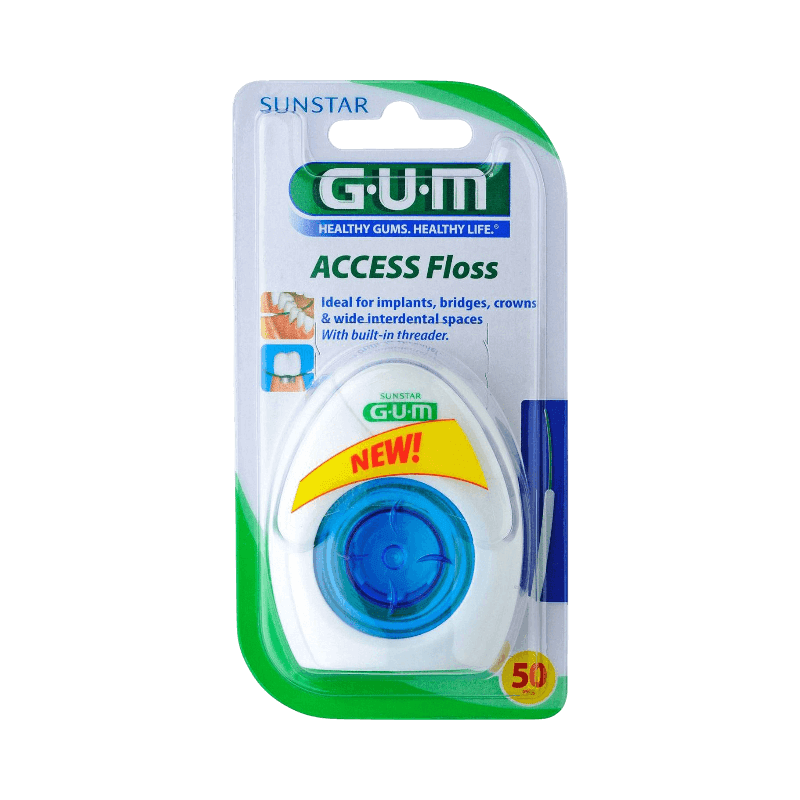 GUM Access Floss med inbyggd trådträdare för implantat, bryggor och breda tandmellanrum