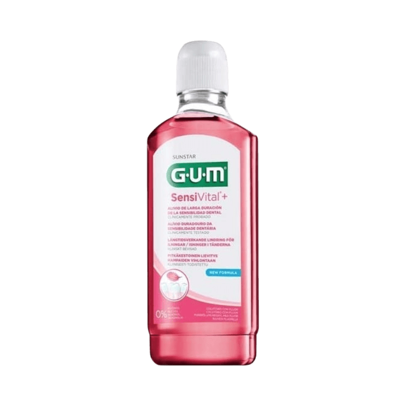 GUM SensiVital+ munskölj 500 ml för känsliga tänder och långvarig lindring.