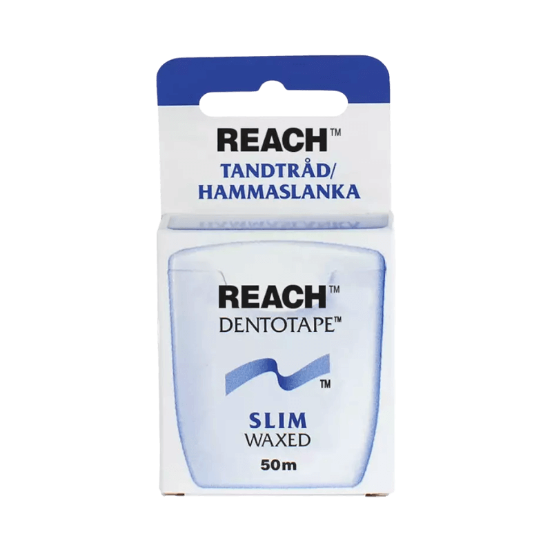 Reach Dentotape Slim vaxad tandtråd 50 meter med tunnare design för trånga utrymmen