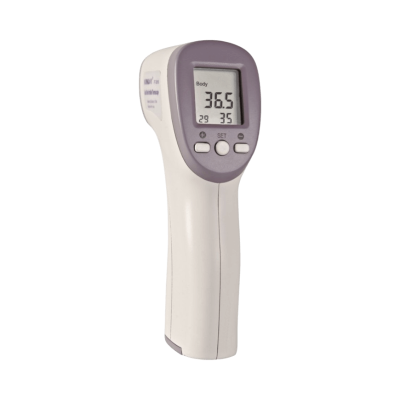 KINLEE panntermometer med digital display och flera knappar för snabb temperaturavläsning.