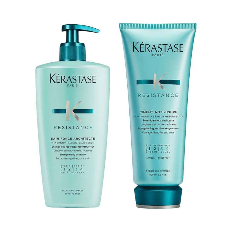 Kérastase Resistance schampo och balsam för skört och slitet hår som behöver stärkas.