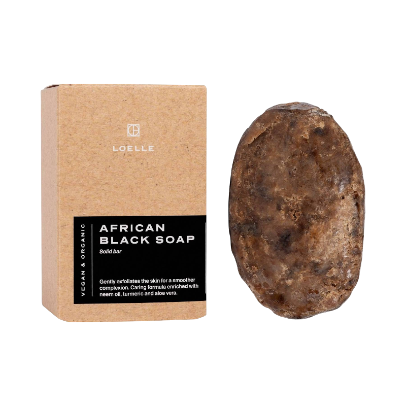 Loelle African Black Soap med neemolja och aloe vera för mjukare hud