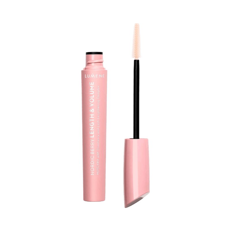 Lumene Nordic Berry Length & Volume Mascara i rosa hylsa med smal borste i brunt