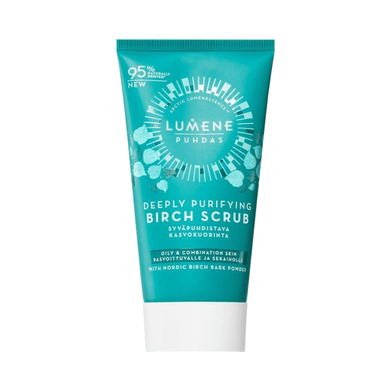 Lumene Puhdas Birch Scrub 75 ml, djuprengörande ansiktsskrubb med nordiskt björkbarkspulver.