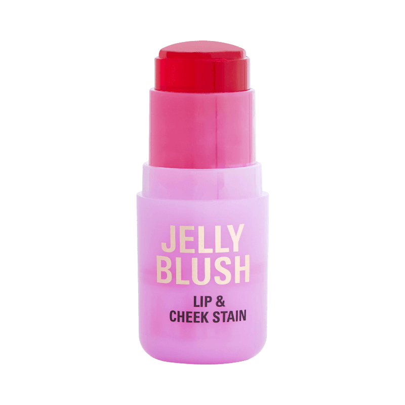 Jelly Blush Stick i Strawberry Pink för läppar och kinder med transparent rosa hylsa