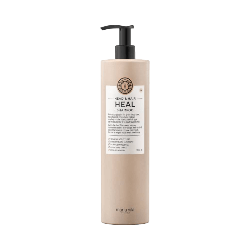 Maria Nila Head & Hair Heal Shampoo 1000 ml flaska för hårväxt och hårbottenvård.