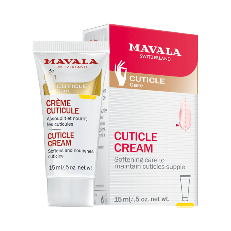 Mavala Cuticle Cream 15 ml i vit tub och kartong, vårdande kräm för torra nagelband.