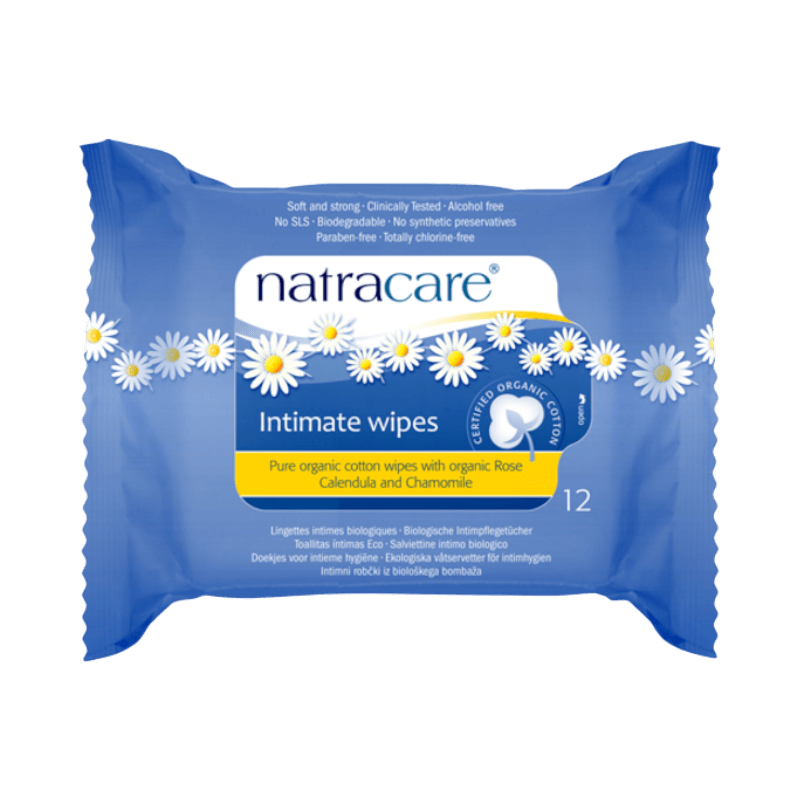 Natracare ekologiska intimservetter med ringblomma och kamomill – biologiskt nedbrytbara.