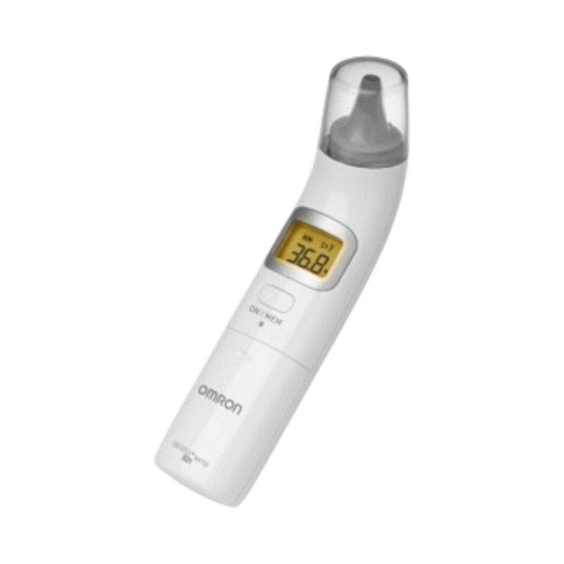 Omron Gentle Temp 521 örontermometer med digital display för snabb temperaturavläsning.
