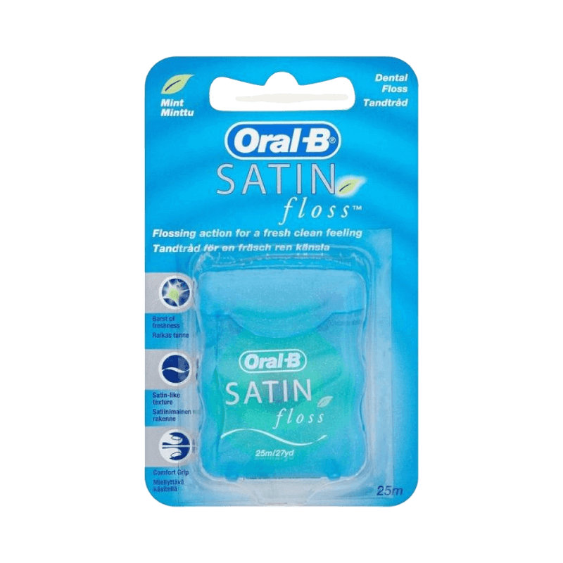 Oral-B Satin Floss tandtråd med mintsmak och silkeslen yta i 25 meters rulle