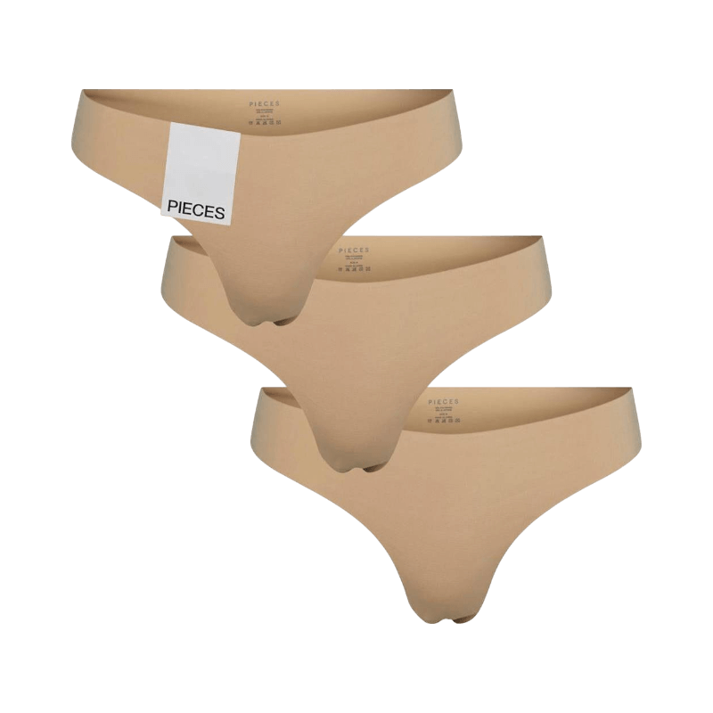Trestyck beige stringtrosor utan sömmar från Pieces för en osynlig och bekväm känsla