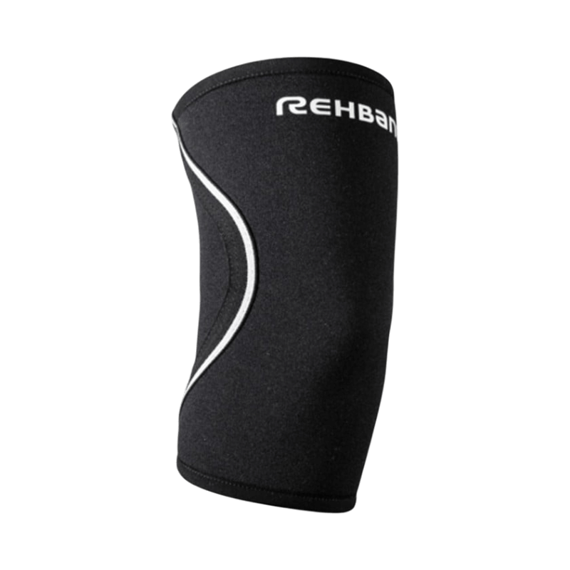 Rehband armbågsskydd i 3 mm neopren för lätt stöd vid sport och rehabilitering.