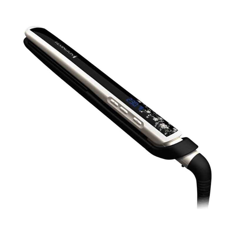 Remington Pearl plattång med keramiska plattor och digital temperaturinställning.
