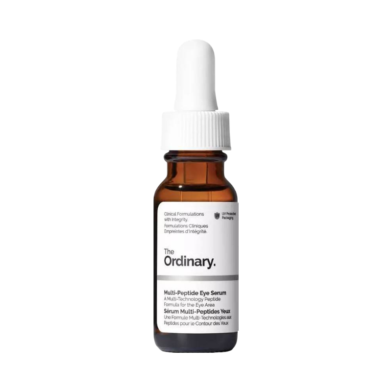 The Ordinary Multi-Peptide Eye Serum i brun glasflaska – peptidbaserat serum för ögonområdet.