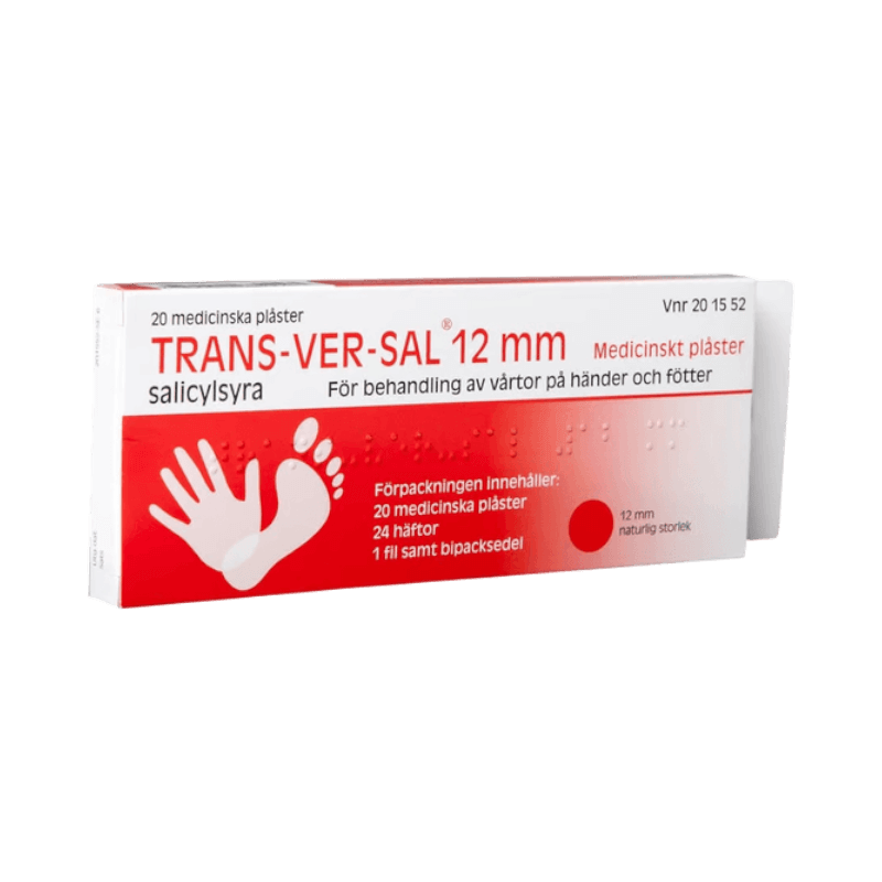 Trans-Ver-Sal plåster med salicylsyra för behandling av vårtor på händer och fötter