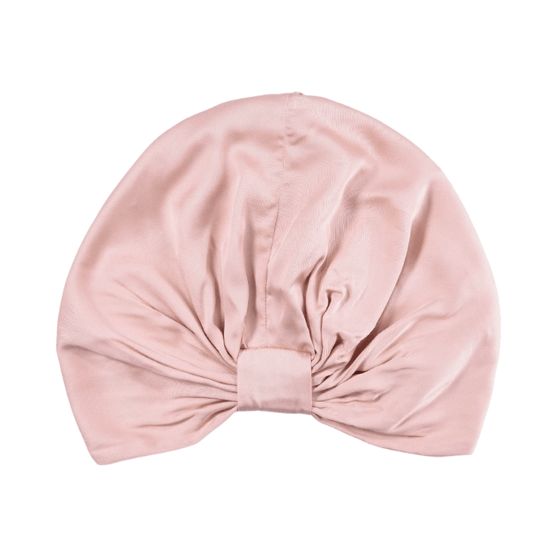 Yuaia Haircare bambu bonnet i rosa satin för skydd av håret under natten