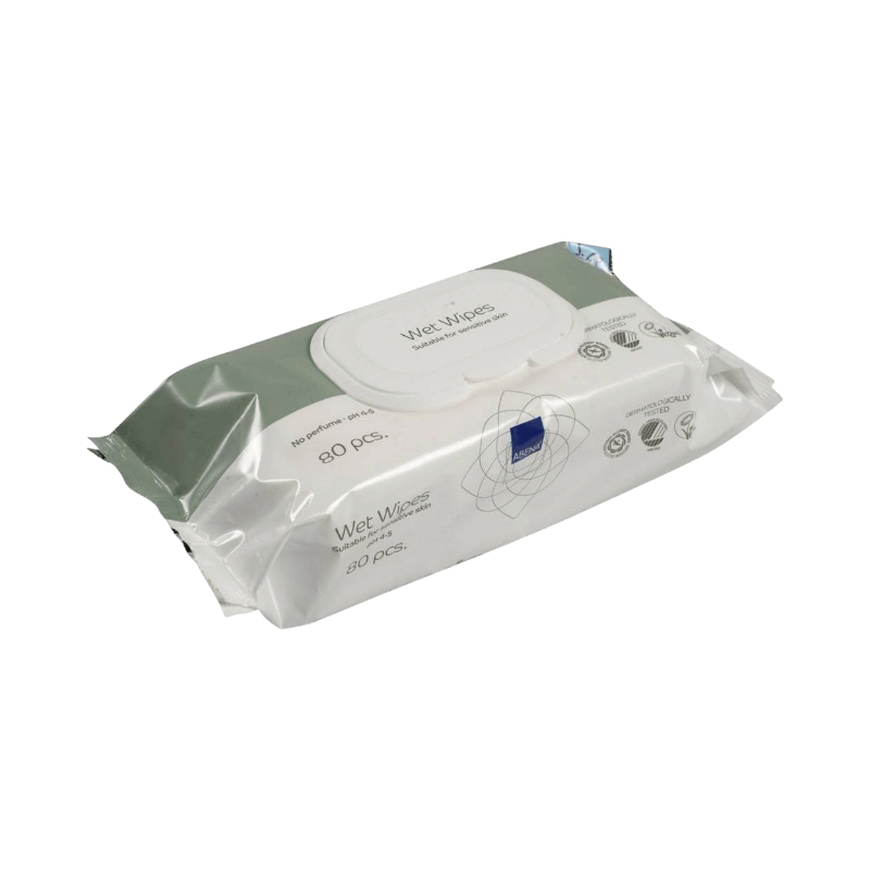 Oparfymerade våtservetter från Abena, 80-pack, pH-vänliga och dermatologiskt testade.