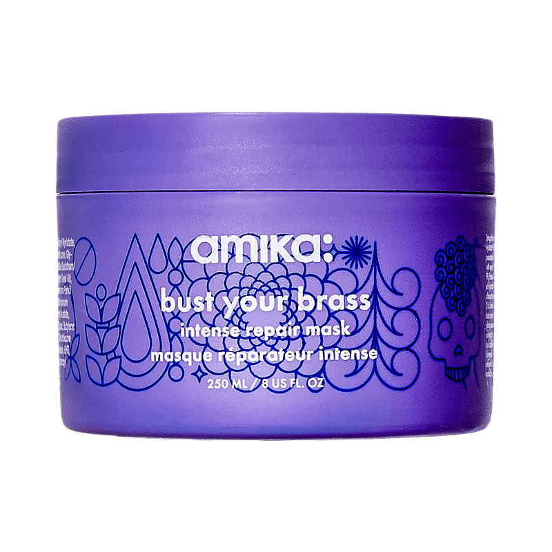 Amika Bust Your Brass lila hårinpackning som reparerar och tar bort varma toner.