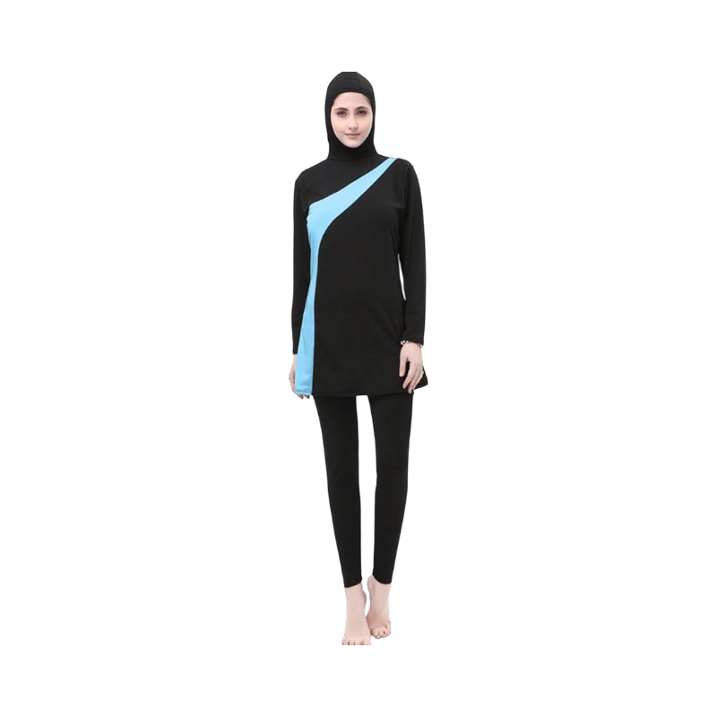 BOZEVON burkini med blå detalj – långärmad muslimsk baddräkt för modest och bekväm simning